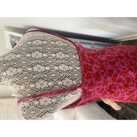 Dex satin slip dress size M red pink floral - Picture 4 of 6